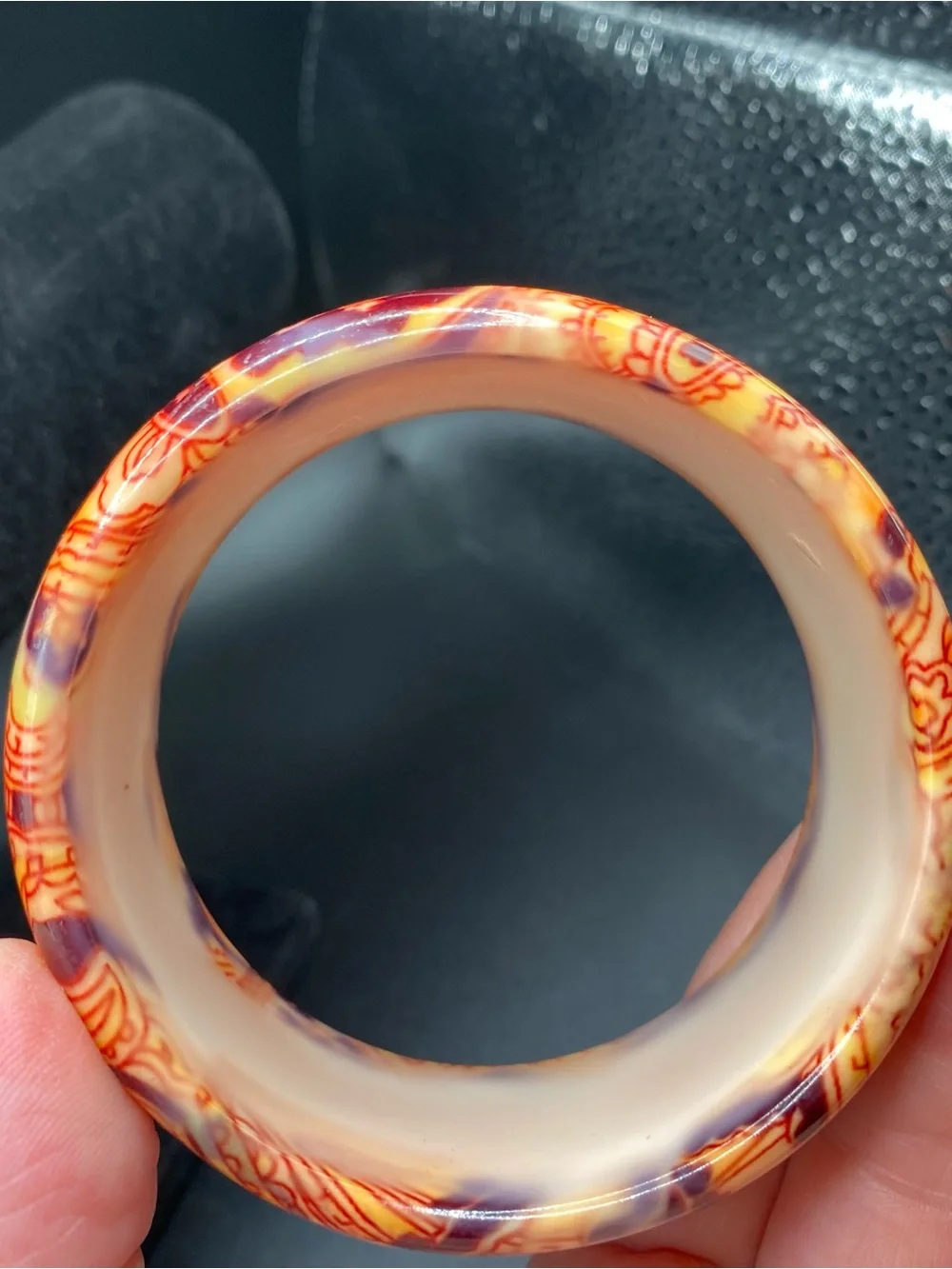 Vintage Orange Patterned Resin Bangle Bracelet Fall autumn Halloween